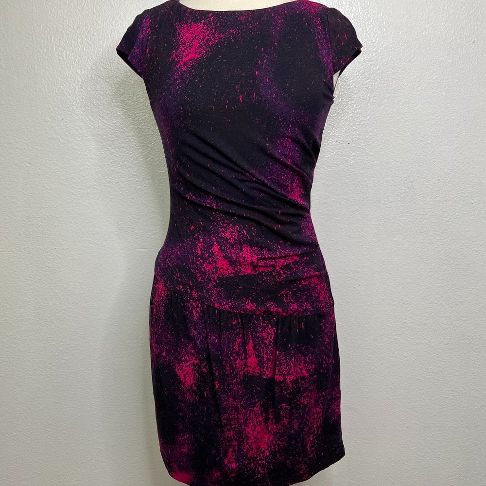 Aidan by Aidan Mattox Ruched Pink Black‎ Abstract Print Cocktail Dress